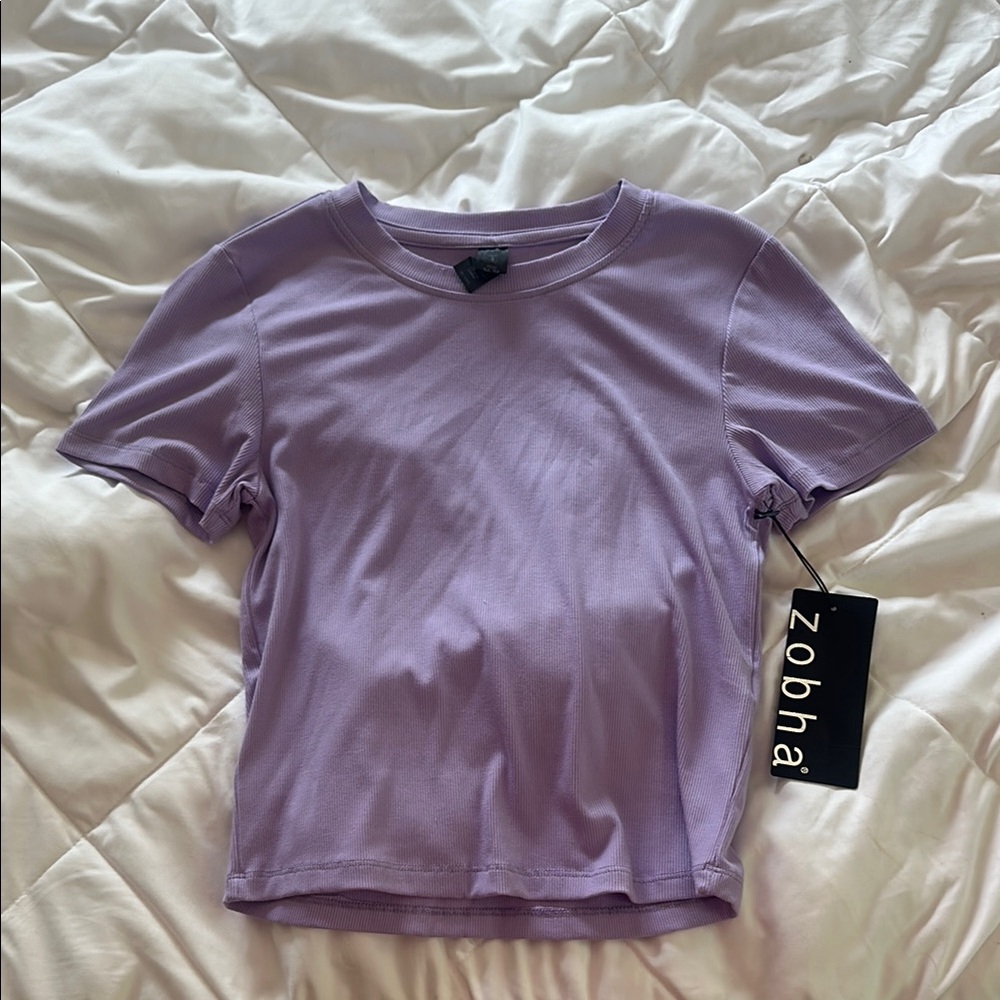 Zobha Purple Fitted Crop T-Shirt Short Sleeve